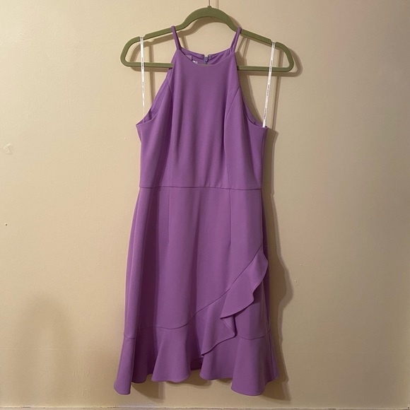 Donna Morgan Lavender Halter Ruffle Dress - Picture 7 of 12